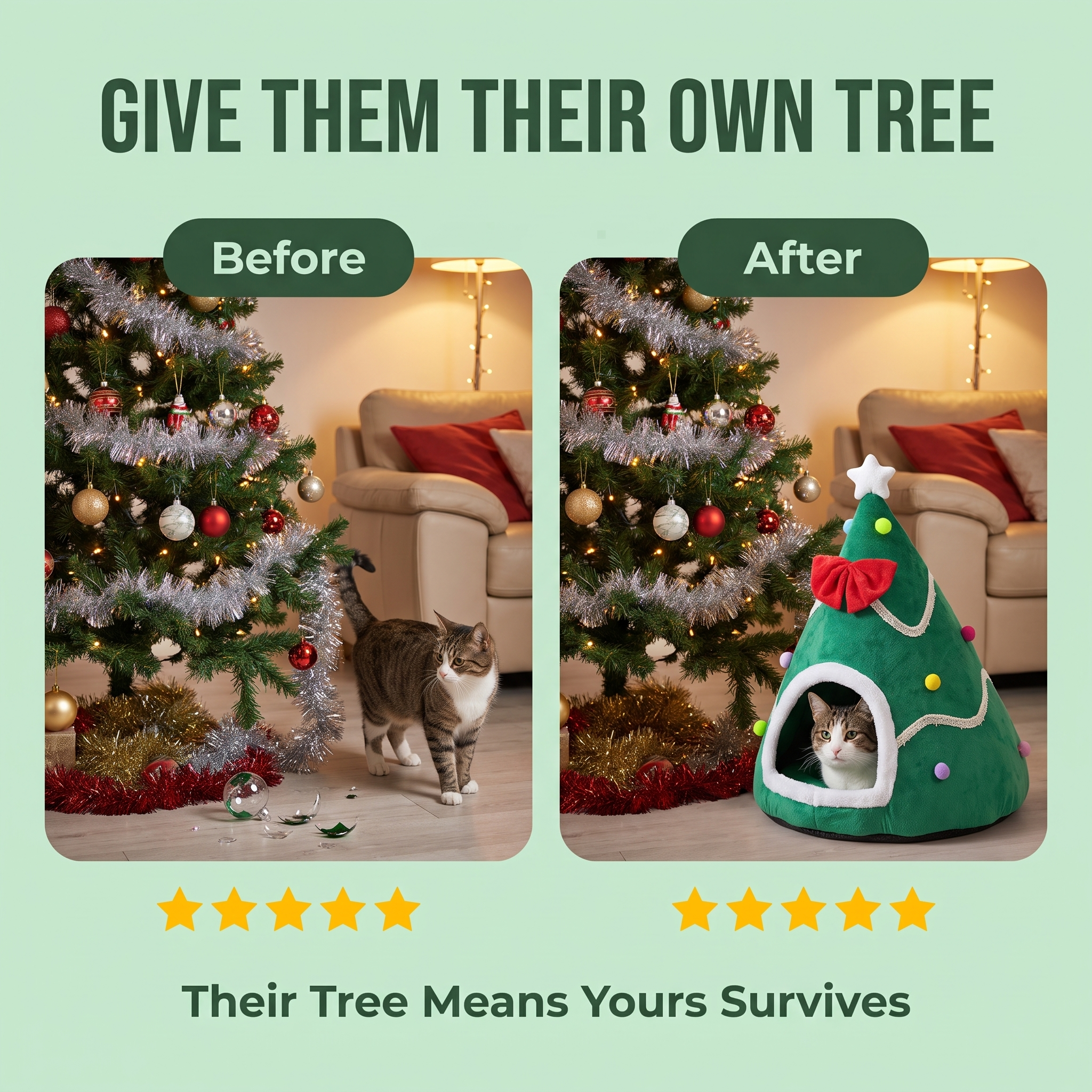 Pawmas Christmas Tree Cat Cave