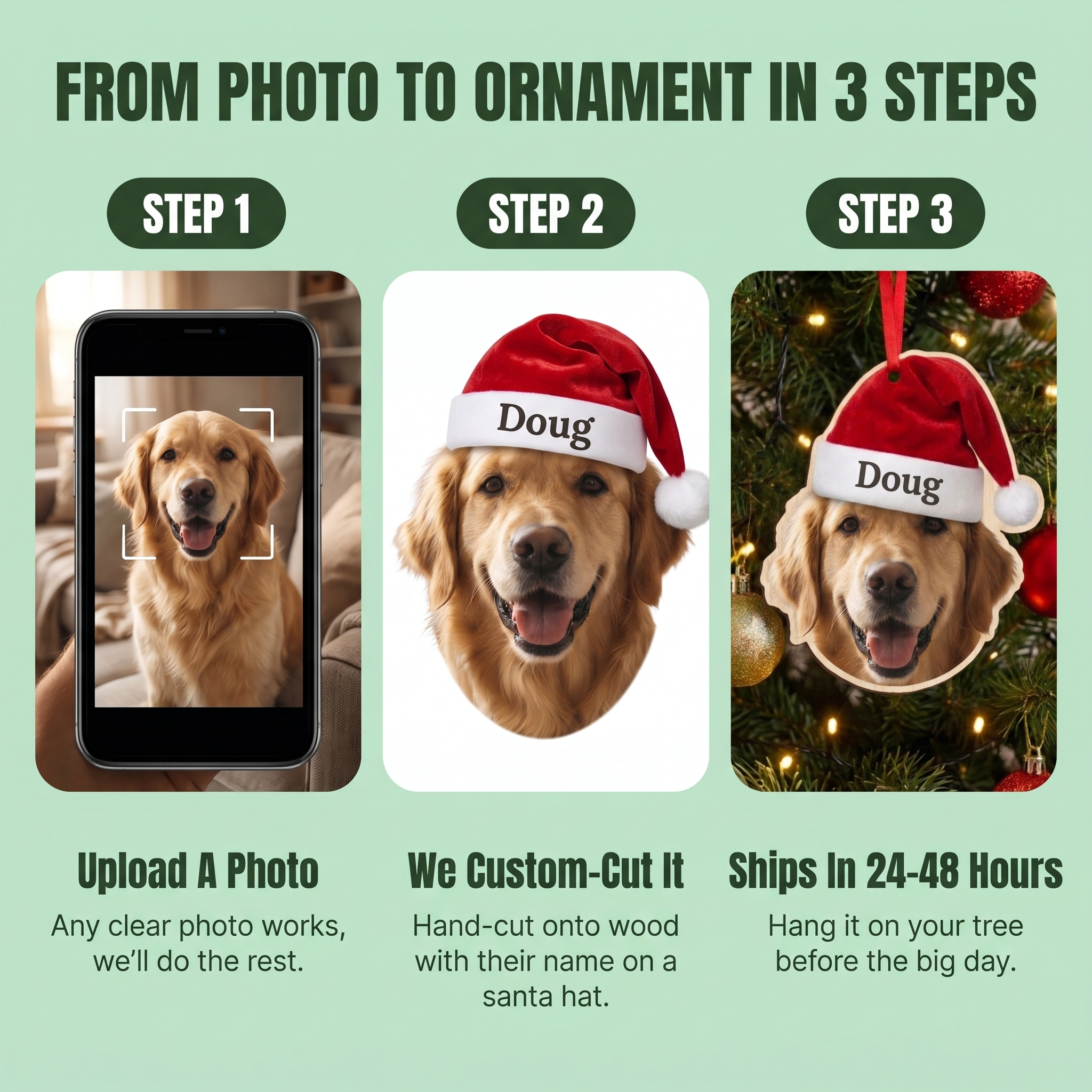Pawmas Custom Pet Face Christmas Ornament